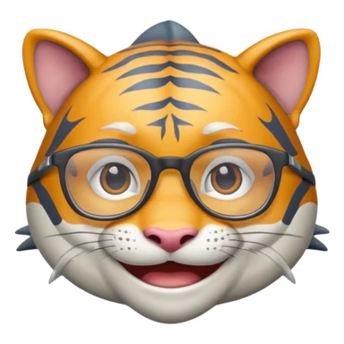 create me a slack emoji of a very old tiger shark with grey hair and glasses sticker
