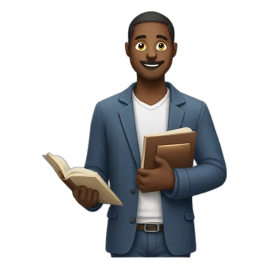 a man with a book instead of a head holding a pen  sticker
