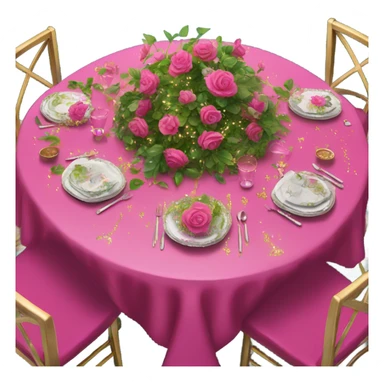 Hot pink table with glitter covered in lights and vines and flowers  sticker