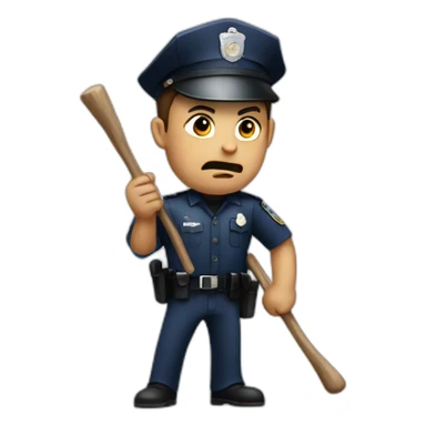 Police man angry holding a stick sticker