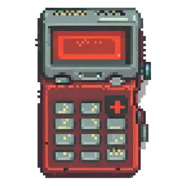 Pixel art emoji, retro pager device with red blinking alert, sticker