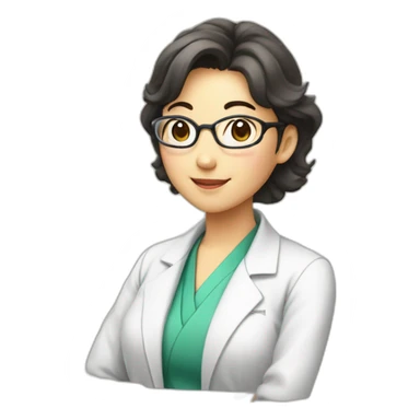brunnete japanese scientist woman saying thank you sticker