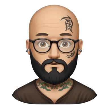 bald man with a very long black beard, glasses, and face tattoos sticker