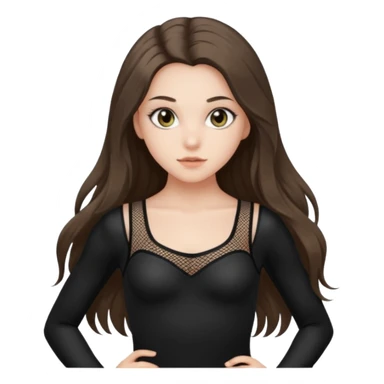 pretty white brunette teen long hair with hazel eyes in a black leotard and fishnets sticker
