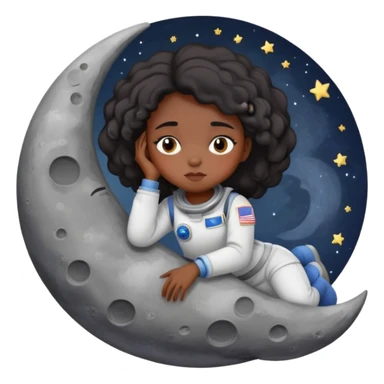 sleepy black girl on moon sticker