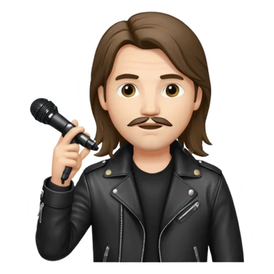 lether jacket log hair man holding microphone sticker