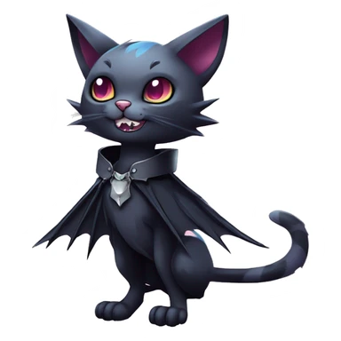   cool edgy kawaii ethereal dark-punk-themed animal vampiric cat-hybrid Fakemon with fangs and bat-wing-ears with a collar full body sticker