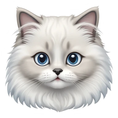 cinematic-adorable-big-eyed-fluffy-white and grey-ragdoll-cat-portrait-emoji,-head-tilted-playfully-with-a-sweet-expression,-fluffy-grey seal colour with white-fur,-simplified-yet-irresistibly-cute-features-with-large,-blue eyes expression, sticker