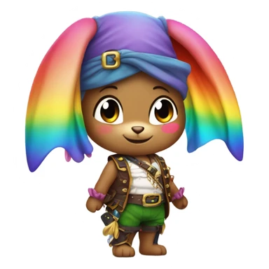 Rainbow fishtail rainbow bunny wearing rainbow pirate clothes sticker