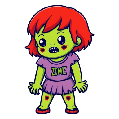 zombie girl with red hair and bangs sticker