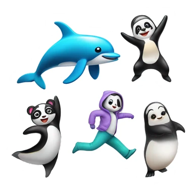 Dancing panda, dolphin, penguin girl sticker