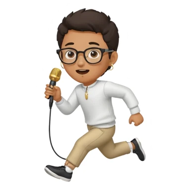 boy with glasses and gold hoop earring running while also singing into a mic  sticker