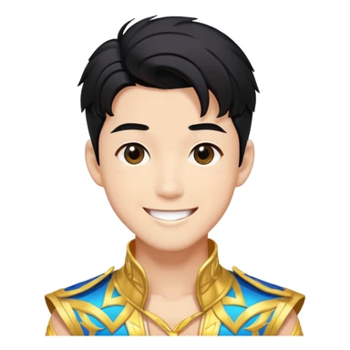 K-pop male idol with black hair, smiling face, wearing flashy stage costume sticker