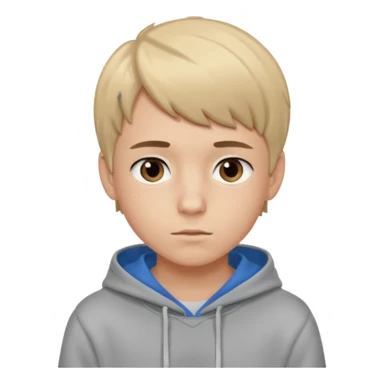 Teen boy with blue eyes mixed with a little Brown eyes and a Grey hoodie who stands up with blond short hair and short bangs sticker