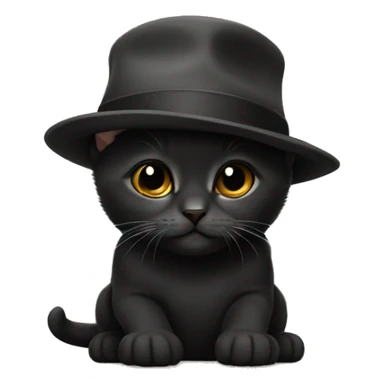 Black british kitten with a top beige hat sticker