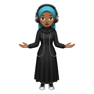 hijab DJ, headphone,  full body, black sticker