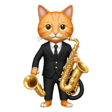orange cat play gold saxophone, wear black suit, portrait sticker