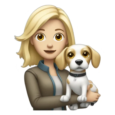 blonde white woman holding robot dog sticker