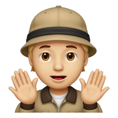 Emoji with a backwards hat with him biting his lip and his right eye brow up and his left eyebrow down and his eyes squinting with his hands rubbing together sticker
