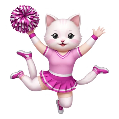 A cute chubby white kitten cheerleader in pastel uniform jumping in cheer pose. sticker