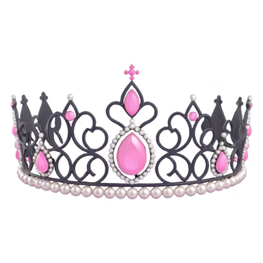 realistic 3D gothic tiara with pearls, black and pink accents, minimal and regal sticker