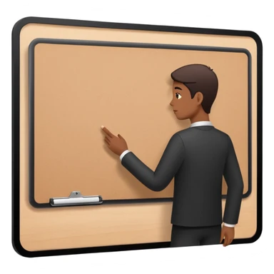 Minimalistic flat vector icon, iOS style, thin black contour on white background. Person silhouette with a project board (kanban/task board) behind. No text, no shadows.
 sticker