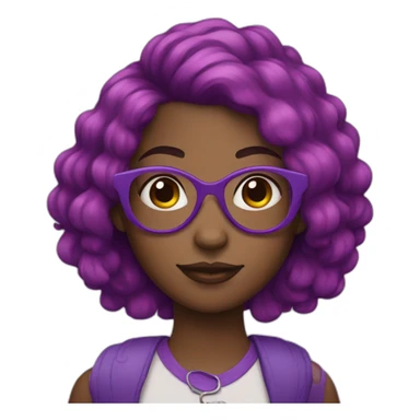 Black girl purple hair with heart glasses sticker
