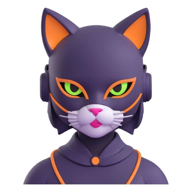 3D cat girl hybrid, cyberpunk style, neon highlights, cat mask, urban night setting sticker