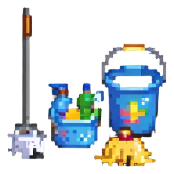 mop and bucket, cleaning supplies sticker