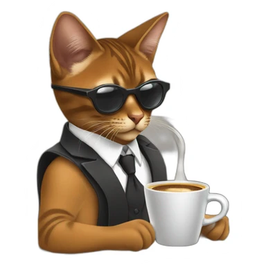 gangster-with-a-Abyssinian cat-gun-and-sunglasses-drinking-coffee sticker