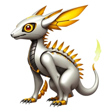  exotic futuristic warm-colored modern cyber-Fakémon-Digimon-Trico-creature sticker