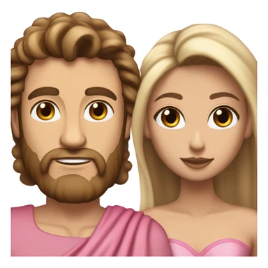 A handsome pale Greek god man who has long brown hair and tanned skin with a pretty black skinny tall model woman who has long voluminous brown & blonde highlights hair  and she is wearing a pink dress and they are a couple sticker