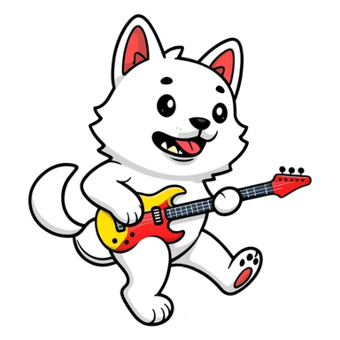 dog playing electric guitar, energetic pose sticker