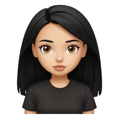 a pretty bratz girl with straight black hair wearing a black tshirt sticker