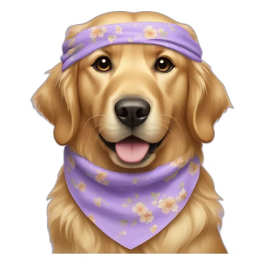 Golden retriever wearing lilac floral bandana around neck sticker