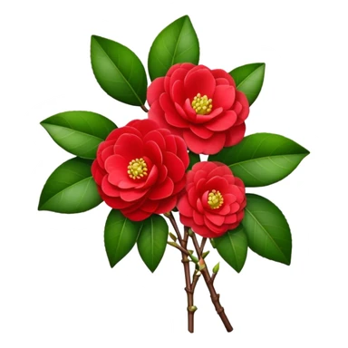 bouquet Red Camellia, luxuriant, stem, leaf, bud sticker