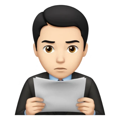 male office doubt face looking at paper with black hair sticker