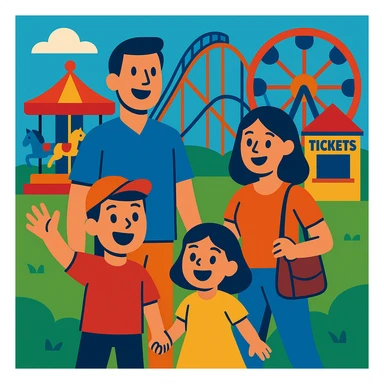 family at an amusement park sticker
