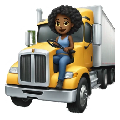 Black girl driving semi truck  sticker