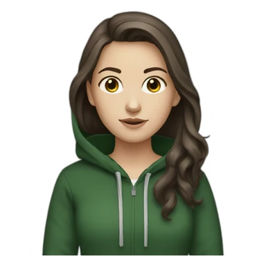 White Girl with darkbrown hair wearing darkgreen Hoodie sticker