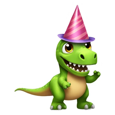 dinosaur with party hat and mittens sticker