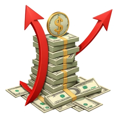 a pile of money with red arrow up with a strategy paper background sticker