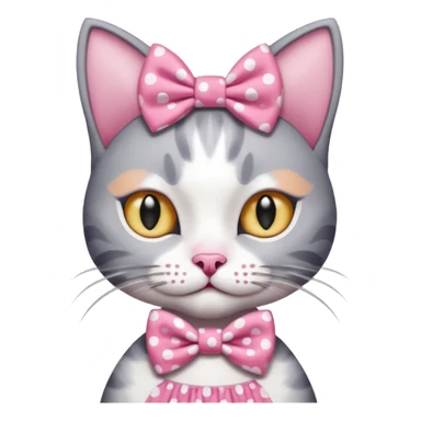 Evil Gray and white evil cat with a pink polka dot dress and with a pink polka dot bow on the Head  sticker