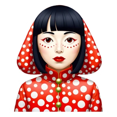 Yayoi Kusama – Cinematic Realistic Portrait of old Japanese artist Yayoi Kusama, depicted as an avant-garde artist with an eccentric, captivating expression surrounded by her iconic polka dot patterns, rendered with vivid textures and imaginative lighting that evokes her unique, surreal creative world. sticker