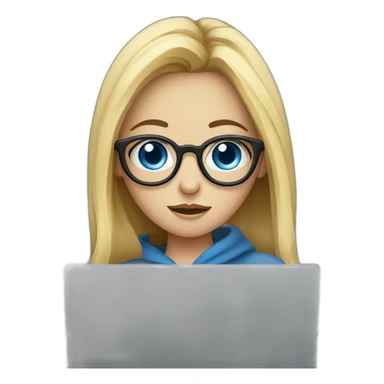 a blue-eyed girl with glasses and a laptop having a bad cold sticker