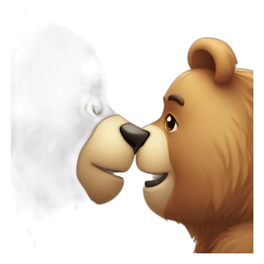 Female bear and male bear kissing, face only, hearts above them sticker