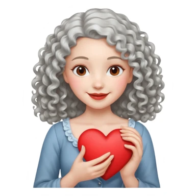 silvery curly/wavy shoulder-length hair smiling lady holding a heart but finer hair sticker