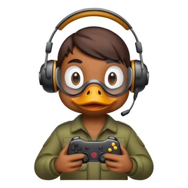 Gamer duck playing first person shooter game sticker