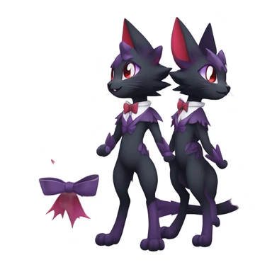  Cool cute kawaii edgy cartoon black purple red ethereal fantasy beautiful elegant nargacuga-Noivern-cat-Fakemon collar harness bow tie and bracers full body sticker