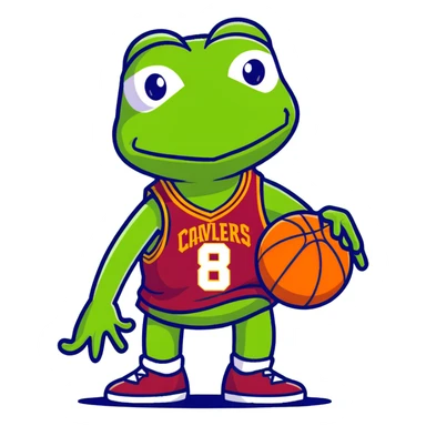 Kermit the Frog wearing a Cleveland Cavaliers #8 basketball jersey, cartoon style sticker